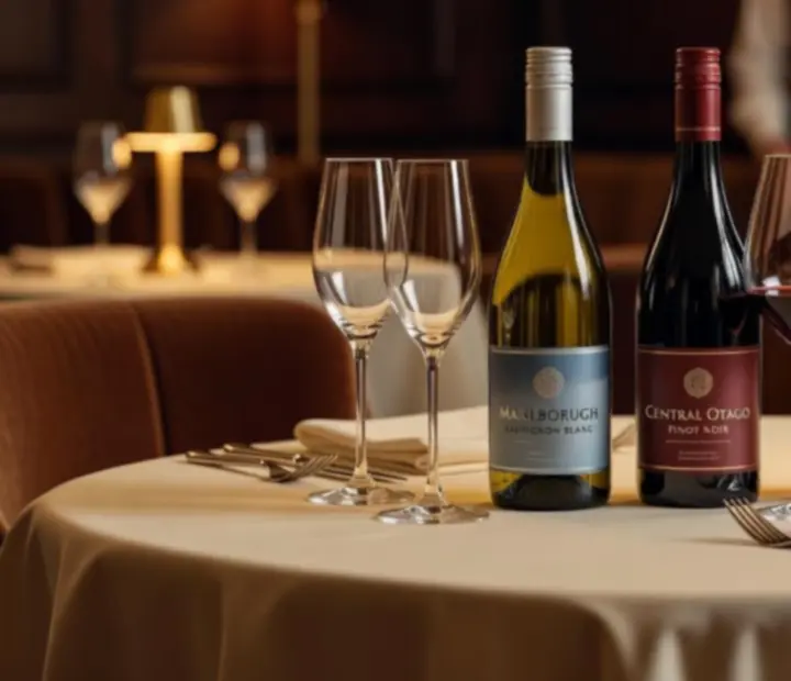 Selection of New Zealand wines displayed on a softly lit table at Felt And Fork.