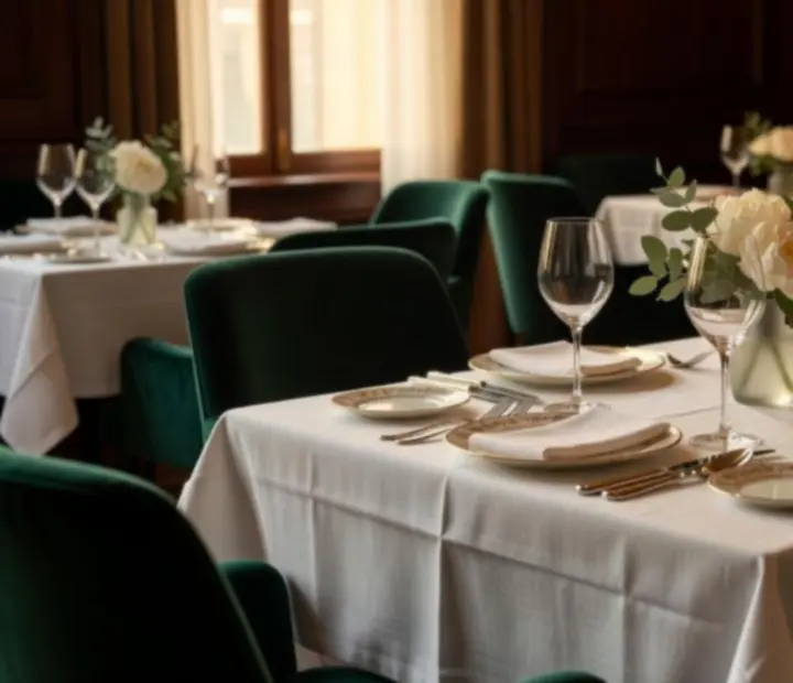 Elegant private dining table set with candles and glassware