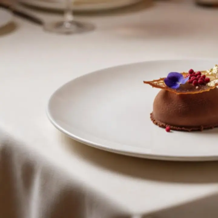 Refined dessert plating with delicate garnishes and elegant presentation