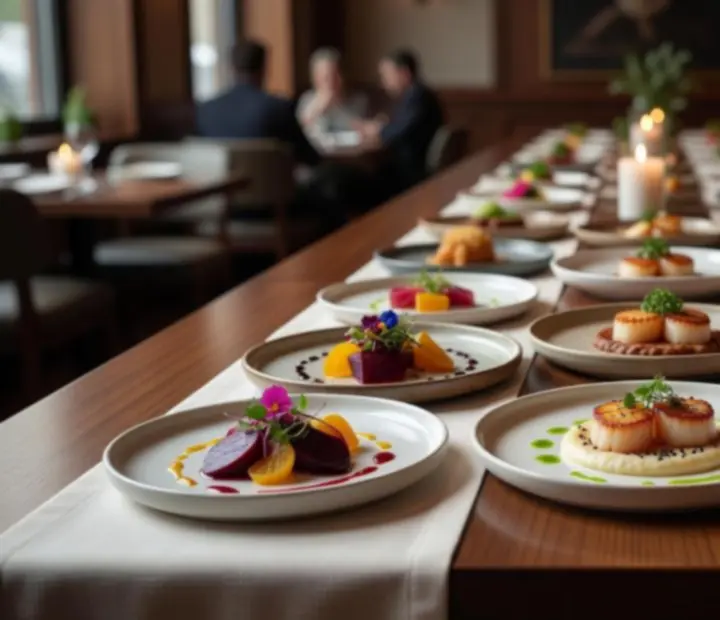 Curated gallery of refined dishes plated with minimalist, modern detail